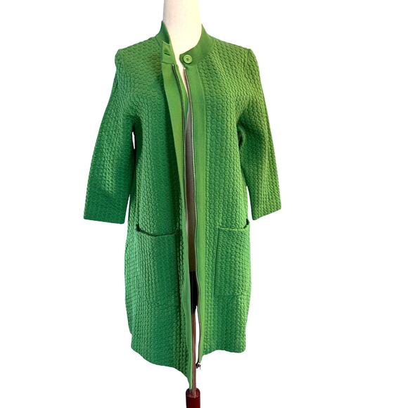 EUC! COS Kelly Green Coat Jacket Cotton Blend A-Line Metal Zipper 2 Pockets S - Picture 2 of 11